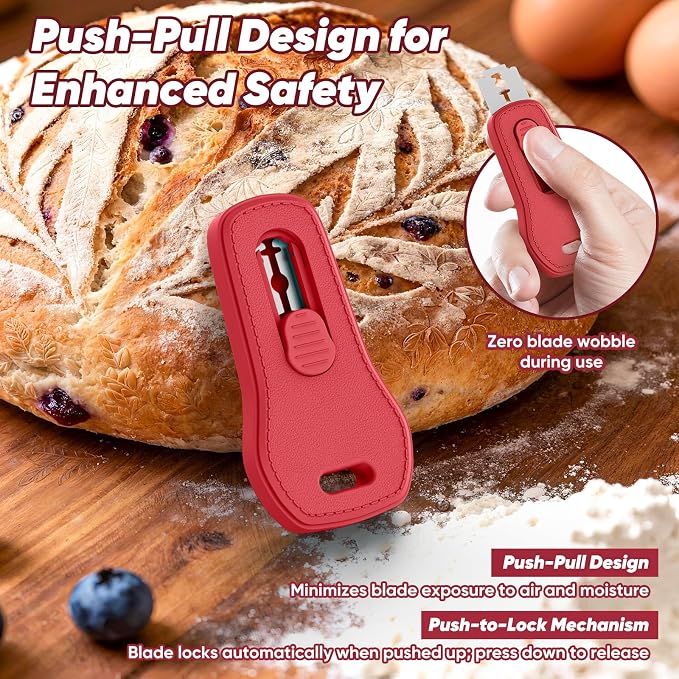 24SHEN Bread Lame, Sourdough Scoring Tool with Extractable & Magnetic, Sour Dough Tools Sourdough Cutter for Homemade Bread Making, Scoring Knife Include 5 Razor Blades-Red