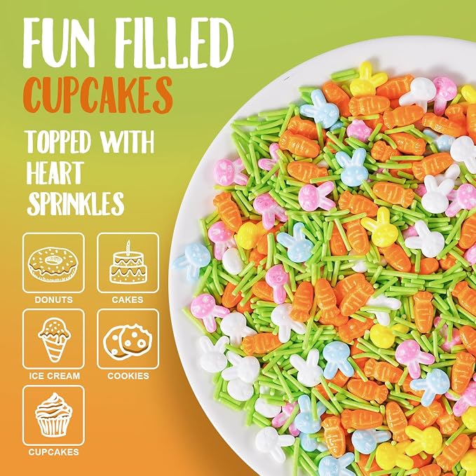 Easter Sprinkles for Cake Decorating 7 oz Pastel Spring Sprinkles - Edible Bunny Carrot Candy Green Jimmies Sprinkles Mix for Baking Easter Egg Ice Cream Cookies Cupcake Topper (Pink Blue Yellow Green)