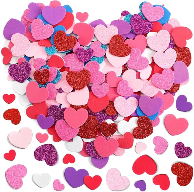 600Pcs Foam Heart Stickers Valentine's Day Glitter Love Sticker | 3 Sizes, Self-Adhesive Heart Decal, Handmade Card DIY Crafts, Love-Themed Projects, Party Favors Decorations, Valentines Gift