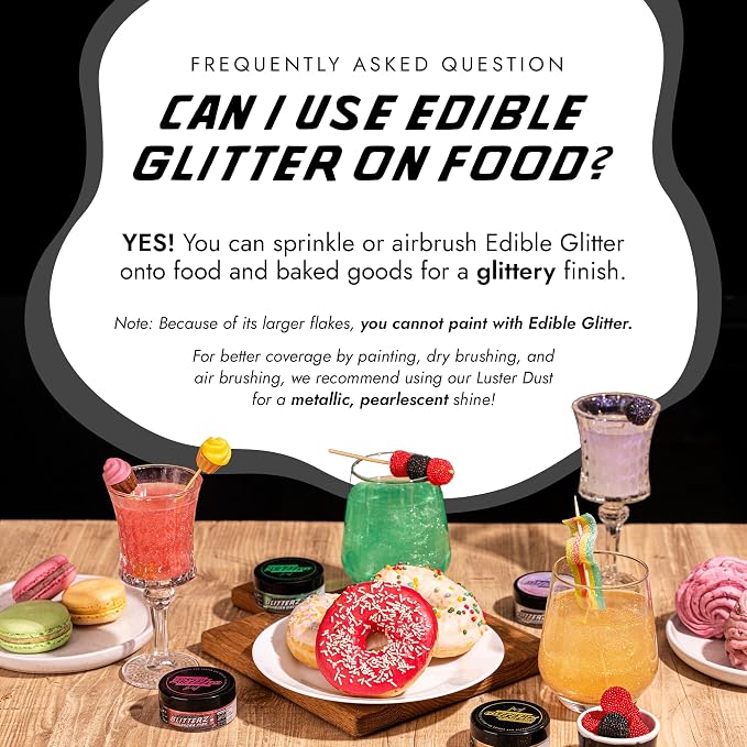 MONÉGASQUE Black Edible Glitter for Drinks 10g – Black Edible Glitter for Cakes & Cocktails – Cocktail & Drink Shimmer Powder – Cupcake Sprinkles Decorating Toppers & Cake Decorations Spray Sparkles