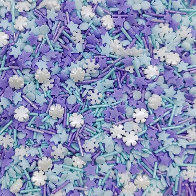 Snowflake Sprinkles Blue & White & Purple Christmas Sprinkles Mixed size snowflake Stars Jimmies CakeCookie Decorating Perfect for Wedding Party Valentine Halloween Christmas Supplies 4.58OZ