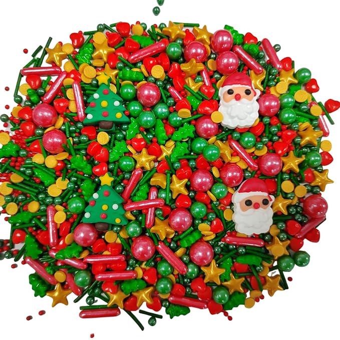 Christmas Tree Sprinkles for Cake Decorating Santa Claus Sprinkles Red Green Sugar Sprinkle for Cake Decorations Cupcake Toppers Baking Cookie Decorating Ice Cream Celebrations