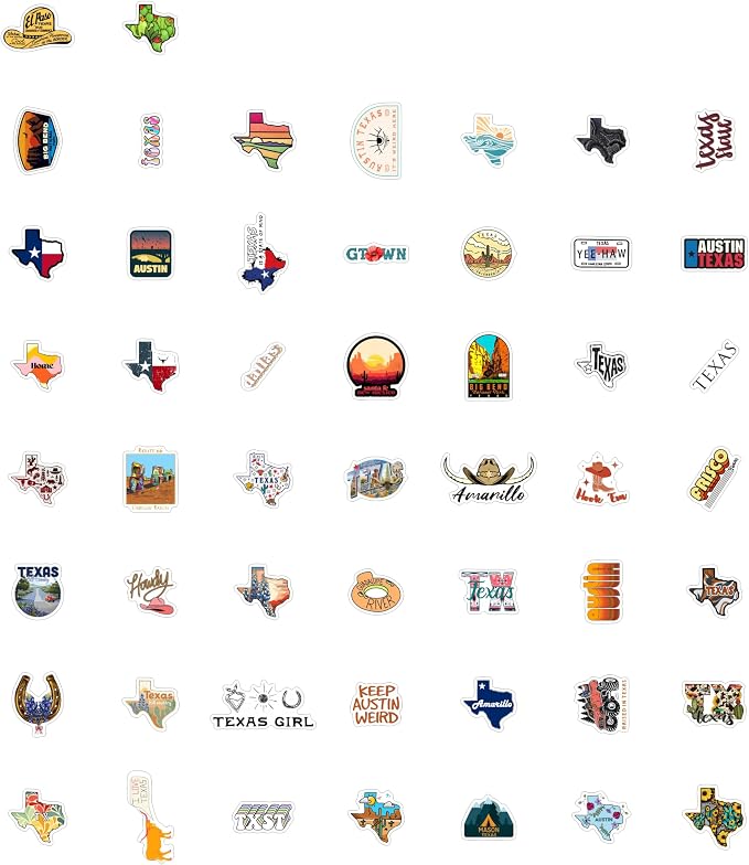 100Pcs Texas Stickers for Water Bottle and Laptop - Texas Party Supplies & Decorations, Austin and Houston Stickers Waterproof Vinyl Decals, Gifts for Women & Men