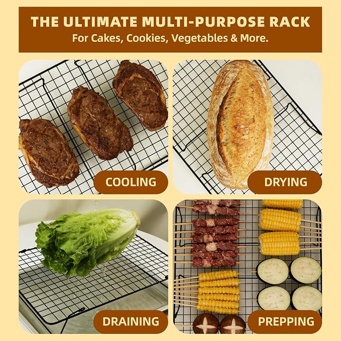 Cooling Rack, 4 Tier Stackable Cooling Racks for Cooking Baking Roasting, Multi-Level Collapsible Cookie Rack for Cakes, Oven Safe & Easy Clean (Black, 4-Tier)