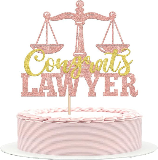 1 Pack Congrats Lawyer Cake Topper Glitter Class of 2026 Law School Survivor Cake Pick 2026 Graduation Cake Decorations for 2026 Lawyer Graduation Party Supplies Rosegold
