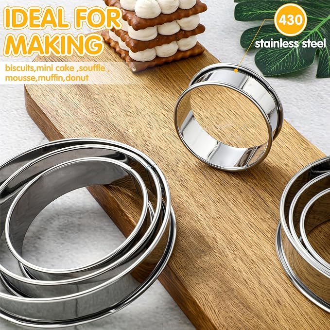 Boao 16 Pcs English Muffin Rings Nonstick Double Rolled Crumpet Rings Round Cookie Cutter Biscuit Cutters Double Rolled Tart Stainless Steel Round Muffin Tart Molds for Home Baking(2-5 Inch)