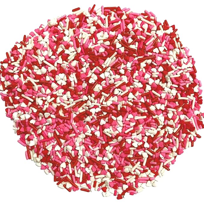 Sentovac Valentine Sprinkles Red Pink White Heart Jimmies Sprinkles Mix Edible for Cake Decorating Candy Cupcake Cake Topper Cookie Baking Decorations Wedding Supplies