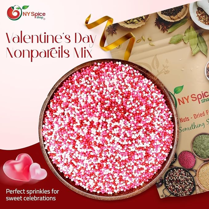 NY Spice Shop Pink, Red, White Nonpareils Mix - 5 Pound Colorful Candy Sprinkles - Pink White Red Nonpareils Candy - Candy Sprinkles for Decorating Cupcakes, Cookies, Chocolates and Desserts