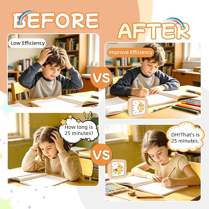 Visual Timer for Kids 60 Minute – Silent Countdown Clock Timers with Sunflower & Bee Design, Desk Timers for Classroom Must Haves Focus Aid, Toddler Timer for Home Kitchen Homework, Orange