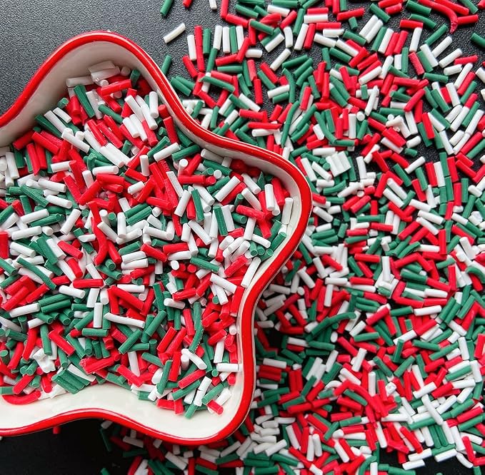 EHOPE 50g Fake Sprinkles Resin Sprinkles Fake Candy Sprinkles Clay Sprinkles Polymer Sprinkles Polymer Clay Slices for Nail Art DIY Crafts Cake Phone Case(White+Green+Red Sugar granules-26A)
