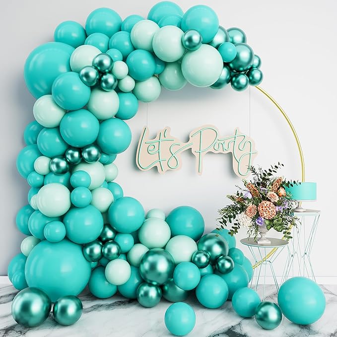 Teal Balloon Arch Garland Kit-Macaron Teal Balloon Latex Metallic Green Balloon 122Pcs for Baby Shower,Gender Reveal,Kids Birthday,Wedding,Graduation,New Years Decoration.