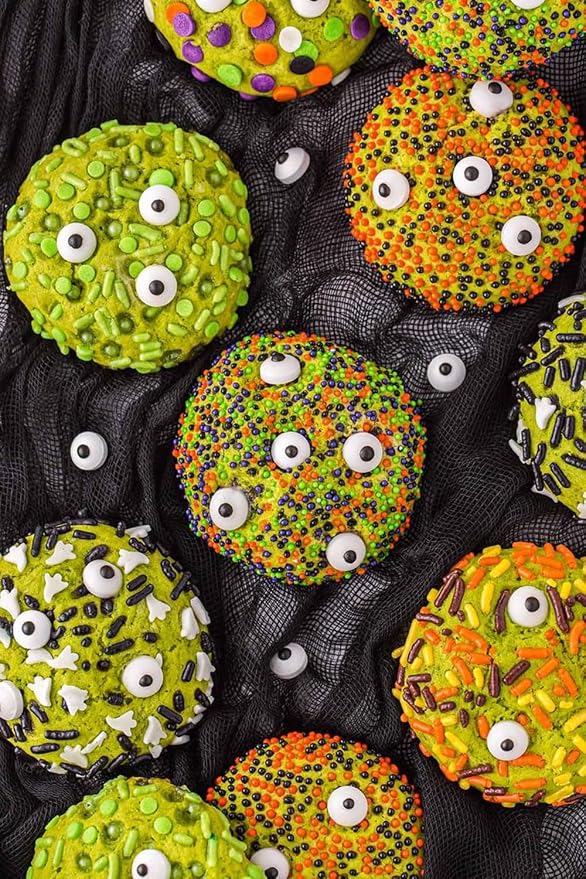 Edible Halloween Nonpareil Sprinkles, 2mm Sugar Pearls for Cake Decorating, Baking, Ice Cream, Cookies, Cupcake Topper Decorations,5.9oz(White&Orange&Black&Green&Purple)