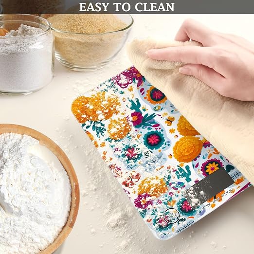 Food Scale Kitchen Digital Scale Food Ounces and Grams Dieting Baking Cooking Waterproof Glass Panels LCD Display,4 Units Scale Tare Function Skull Mexican Halloween White