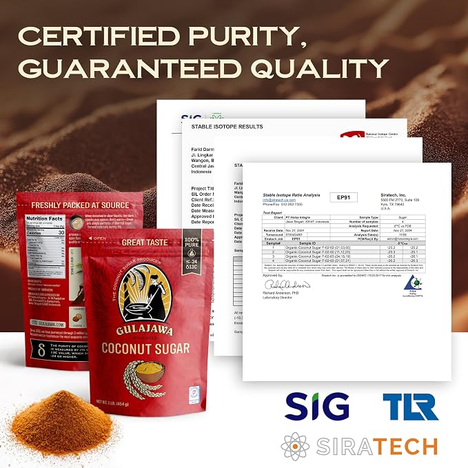 GULAJAWA Javanese Coconut Sugar - Single Origin, Pure Coconut Palm Sugar | Complex Caramel Notes for Coffee, Tea Lattes, Baking, Thai Cooking & Dry Rub Seasonings | Low GI Natural Sweetener - 1LB
