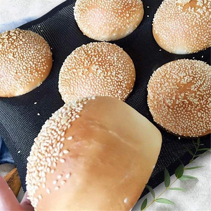 Dioycli Silicone Hamburger Bun Pan Muffin Pan Perforated Mesh Burger Bun Molds 8 Cavities for Baking Hamburger Muffin Round Bread