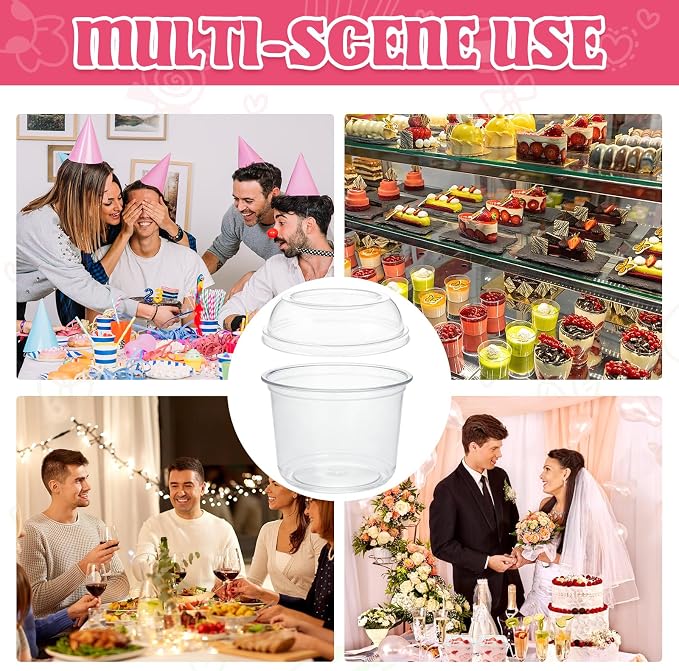 Alaeseje 50 Pack 16 oz Disposable Clear Plastic Cups,PET Dessert Cup with Lids,Disposable Snack Bowls for Cupcake,Pudding,Snacks,Yogurt,Parfait,Fruits,Mousse
