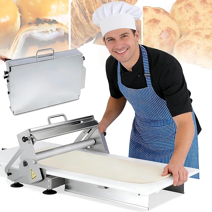 Folding Dough Sheeter, Compact Dough Sheeter, Manual Dough Roller Machine,Sheeter Thickness Adjustable 0.2-25mm,Stainless Steel Dough Machine, for Bread Marzipan and Puff Pastry B400