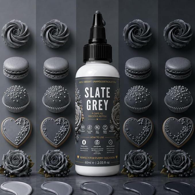 Confect Slate Grey Gel Food Coloring – Highly Pigmented Gel Based Food Color for Buttercream, Cakes, Cookies & Baking – 60mL / 2 FL OZ