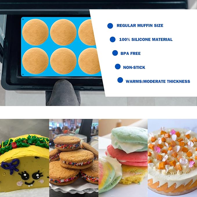 Sidosir Round Silicone Mold for Baking, 4inch Large Breakfast Sandwiches Mold Silicone for Whoopie Pie, Non-Stick Hamburger Buns Molds for Egg Pan (2, ROUND)