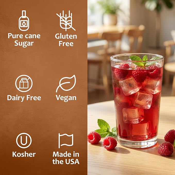Syruvia Raspberry Tea Syrup, Flavored Syrup for Teas, Drinks, Lemonades, Iced Teas, and Desserts – 25.4 fl oz - with Pump