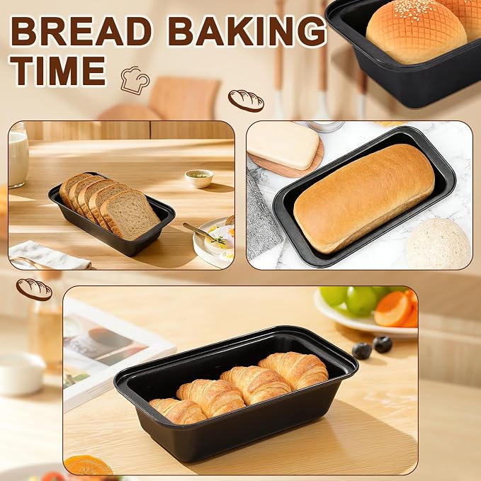 tchrules Loaf Pans 8×4 Inch Carbon Steel Bread Pan Nonstick Baking Set | |Even Heat Baking|Oven Safe 450°F|Easy Release Bake|PFOA Free Coating|Warp Resistant Steel|8 Pack Value (Black)