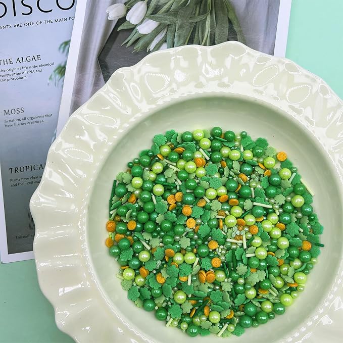 St Patrick's Day Sprinkles, Green Shamrock Sprinkles for Cake Decorating, Edible Sprinkle Mix for Baking, Ice Cream, Cookies, Cupcake Topper, 3.53oz