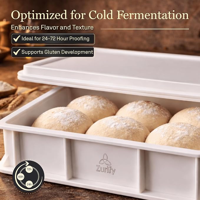 Pizza Dough Proofing Box - Sourdough storage container System with 2 Lids, Stackable 17.5"x11.8"x3.5" bread containers with full accessories 2-Pack by Zurify®