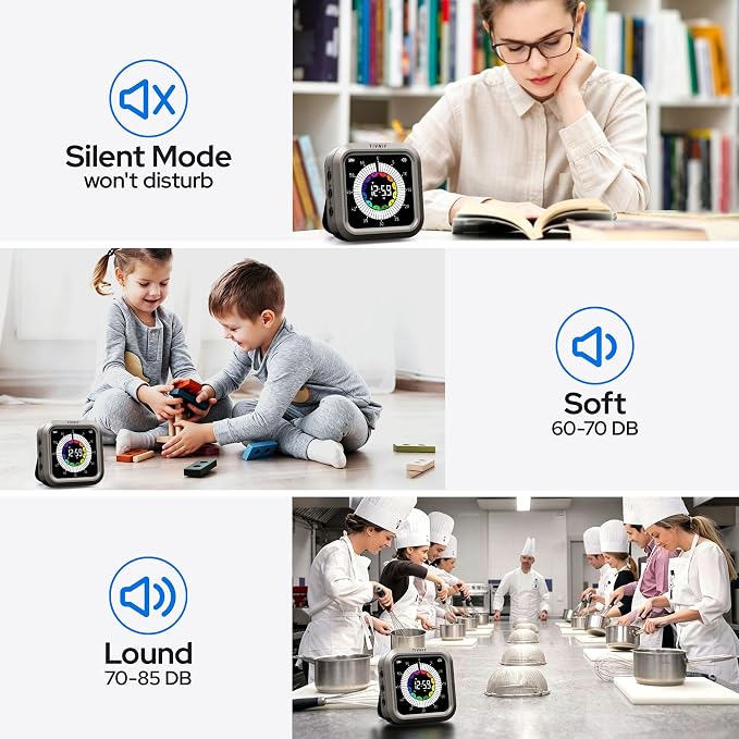 Visual Timer for Kids with Color Display Kitchen Timer 1500mAh Battery | Memory Function Scroll Wheel Control, Magnetic Back with Stand, Up to 12h59m Countdown, Kitchen, Study & Classroom