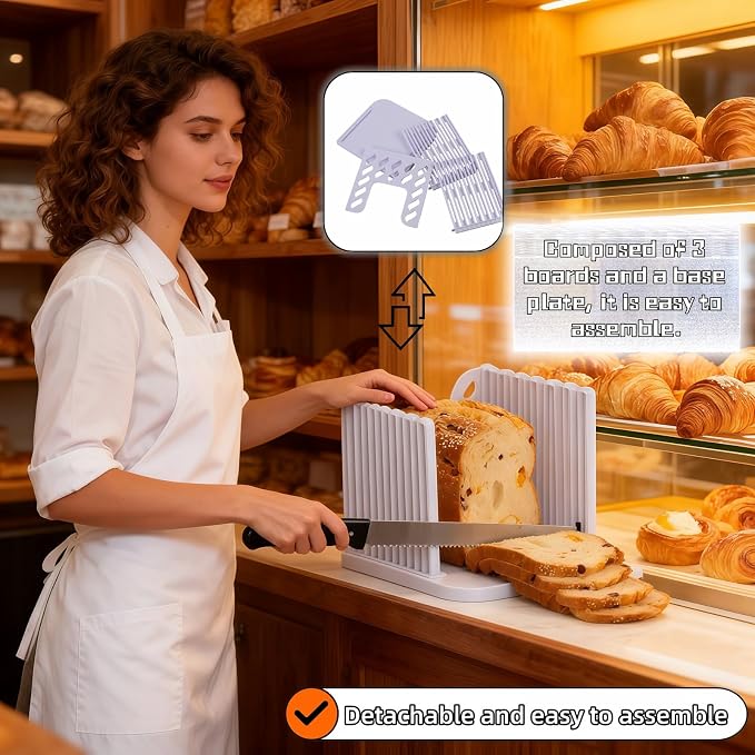 Adjustable Bread Slicer Guide - 4 Thickness Settings for Perfect Homemade Bread Slices, Food-Grade ABS Toast Cutter with Crumb Tray, Multi-Purpose Kitchen Tool for Bread, Cheese, Fruits & Vegetables