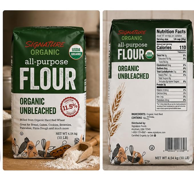 Organic Unbleached All Purpose Flour, 10 lb Bags (2 Count) – USDA Organic Baking Flour, Premium Multipurpose Wheat Flour for Bread, Cookies, Cakes & Pizza Dough
