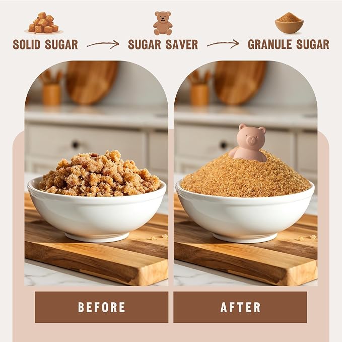 Brown Sugar Bear Keeper – 3D Terracotta Clay Sugar Saver Softener, Reusable Moisture Stone for Brown Sugar, Cookies, Marshmallows, Herbs, Baking & Kitchen Storage
