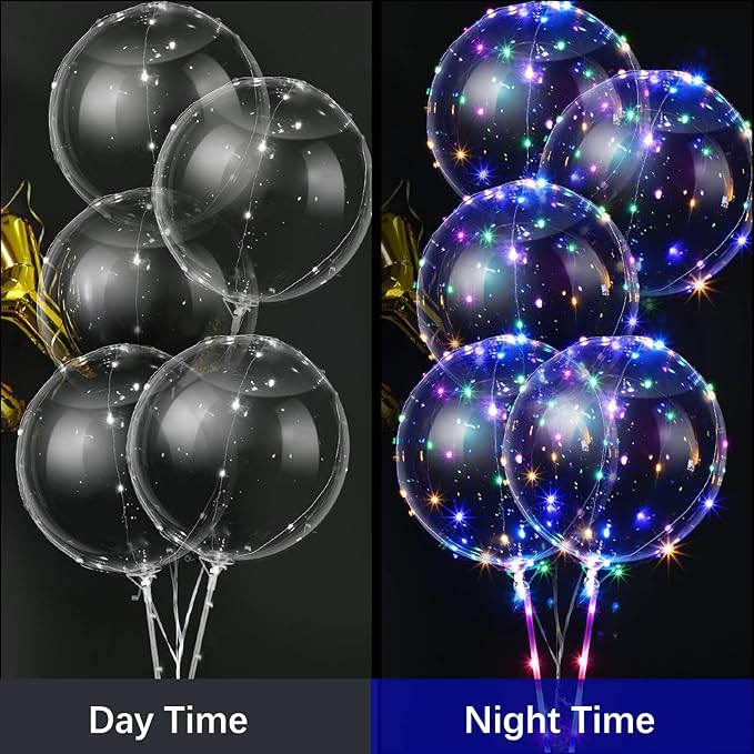 Vinsot 30 Pack LED Bobo Balloons Light Up Balloons Clear Helium Bubble Bobo Glow with String Lights for Parties Birthday Wedding Decoration(Multi Color Light 20 Inch)