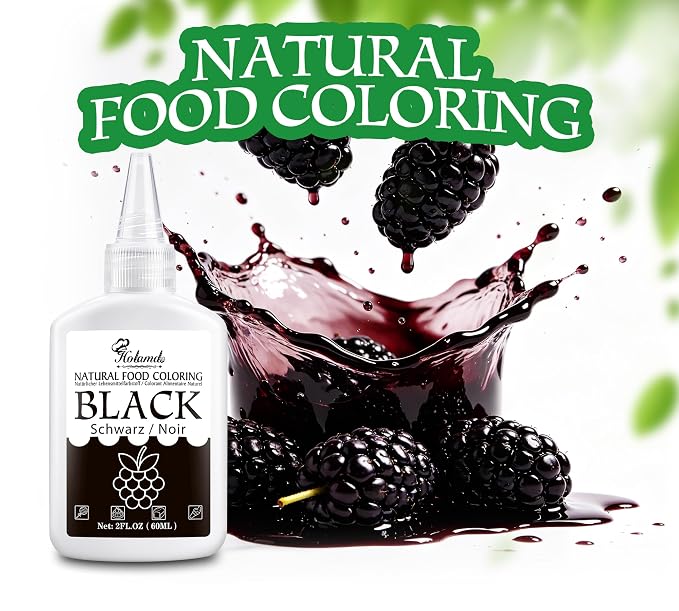 Natural Food Coloring - 2oz Plant-Based Liquid Food Dye, FD&C Dye Free, Gluten Free Vegan Non-GMO, No Dairy Nut Egg Sugar, for Baking Cake Decorating Icing Frosting Fondant Easter Eggs Drinks (black)