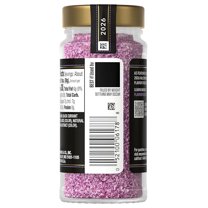 McCormick Finishing Sugar, Black Currant, 2026 Flavor of the Year, Rimming & Baking Sugar, For Dessert, Ice Cream, Muffins, Cupcakes, Pie, Cocktails, Fruit, and More, 2.75 oz