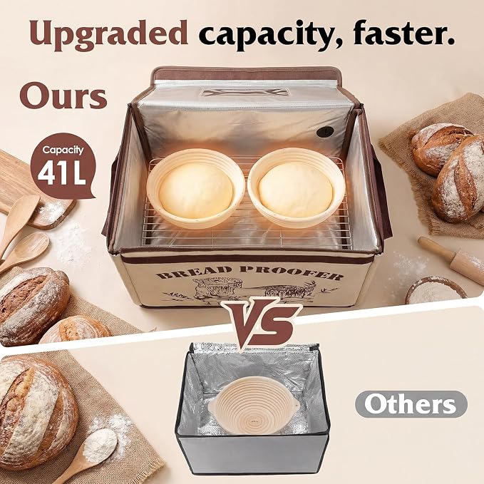 Extra Large Bread Proofer & Dough Proofing Box, Folding Sourdough Proofer with 3-Sided Heating, 50-130°F Temp Control, 24H Timer for Bread, Pizza Dough, Yogurt & Seed Starting
