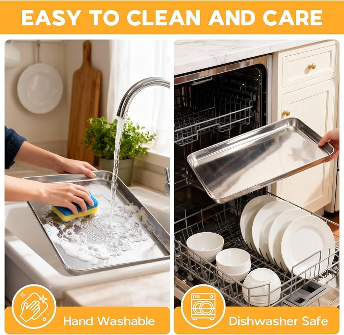 Onader Baking Cookie Sheet Set of 6, 20 x 14 Inch Stainless Steel Large Baking Sheet Pan, 1 Inch Deep Metal Oven Pan Tray for Oven, Easy Clean & Dishwasher Safe