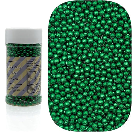 Dynastang 4mm Silver Dark Green Pearls Sprinkles Edible Pearls Cake Decorating Stars Cake Decorations Cupcake Toppers Cookie Decorating Perfect for Cakes, Cupcakes, Desserts Toppings 3OZ