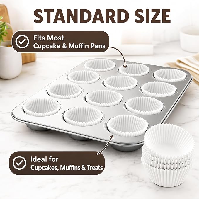 Green Direct Cupcake Liners - Standard Size Cupcake Wrappers to use for Pans or carrier or on stand - White Paper Baking Cups Pack of 500