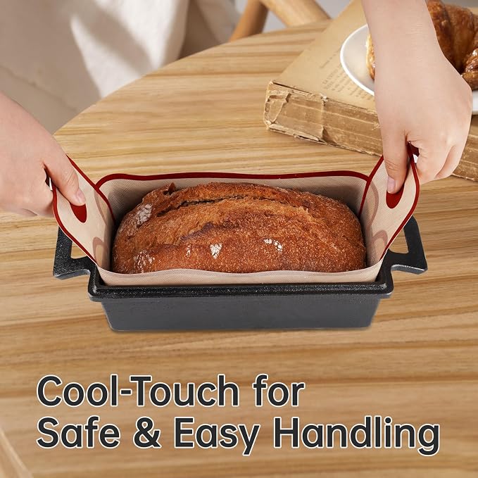 NiHome 4-Pack Silicone Bread Loaf Pan Liners, Reusable and Nonstick Silicone Bread Sling, Fit for 9x5, 9.5x5, and 10x5 Inch Loaf Pans, Dishwasher Safe, Easy to Clean - Brown base, red edges