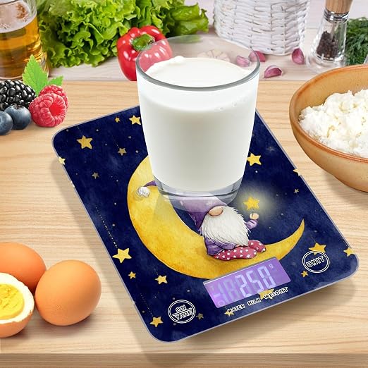Food Scale Kitchen Digital Scale Food Ounces and Grams Dieting Baking Cooking Waterproof Glass Panels LCD Display,4 Units Scale Tare Function Stars Dark Blue