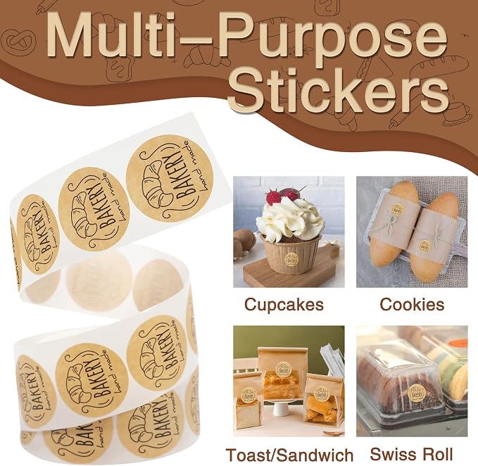 500pcs Bakery Stickers Handmade Baked Labels for Mason Jar Kraft Sealing Labels Stickers for Packaging Round Adhesive Tags Shopping Small Business Circle Bakery DIY Seal Stickers (Style A)
