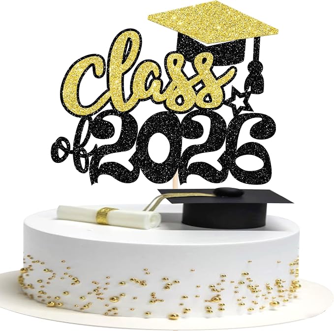 1 Pack 2026 Graduation Cake Topper Glitter Grad Cap Diploma 2026 Senior Graduation Cake Pick for 2026 School Theme Party Cupcake Decoration Supplies Green