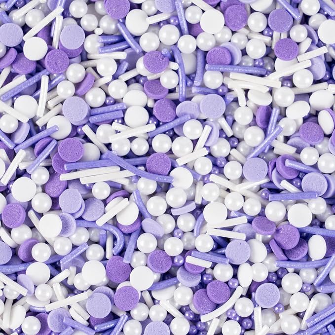 Purple Sprinkles for Cake Decorating Edible Purple Confetti Sprinkles Topper for Cookie Cupcakes, Candy, Cream, Chocolate Cake Decorations - Jimmies, Nonpareils, Sugar Pearl 7ounce