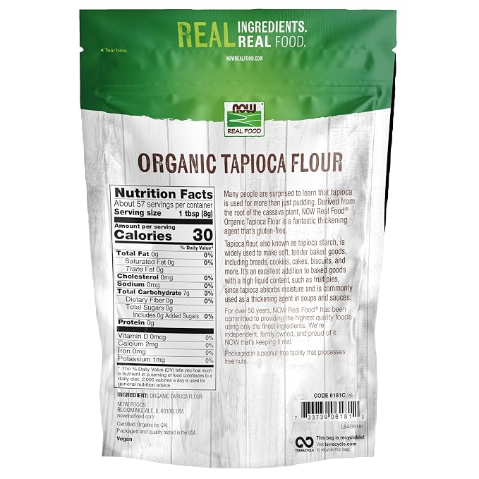 NOW Foods, Organic Tapioca Flour, Gluten-Free and Non-GMO Flour Replacement, 16-Ounce (Packaging May Vary)