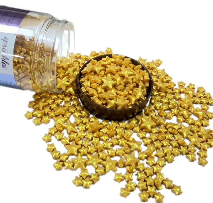 Sentovac Edible Gold Star Sprinkles | Edible Cake Cupcake Sprinkles 1 Bottle 4.23oz/ 120g | Cookie and Ice Cream Topper Decorations Large and Small Edible Stars (Gold Star)