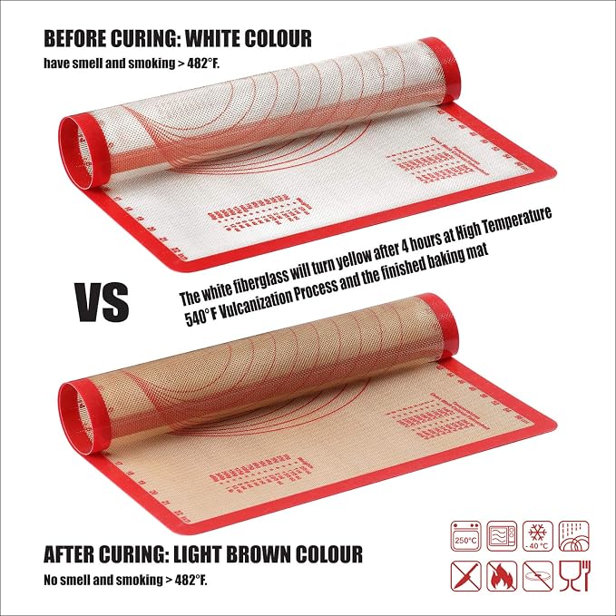 GUANCI Silicone Baking Mat Set of 4, 2 Medium 16.5"x11.6", 1 Small 11.8"x8.4", 1 Piece 9" Round, All Mats 0.7mm Thick, Food Grade Non-Stick Reusable Baking Mats for Pizza, Bread, Pastry, Macarons