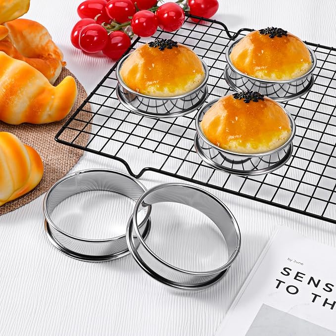 12 Pcs Cookie Rings for Baking 4 Inch, Silver Stainless Steel Double Rolled Baking Rings, 4.13 x 0.87 Inch Nonstick Muffin Tart Ring Molds for Home Baking