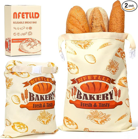 2 Packs Reusable Bread Bags for Homemade Bread, NFETLLD Homemade Sourdough Bags Storage Container Keep Loaf Fresh with Zipper & Clip Freezer Safe Extra Large 17x12 Inch