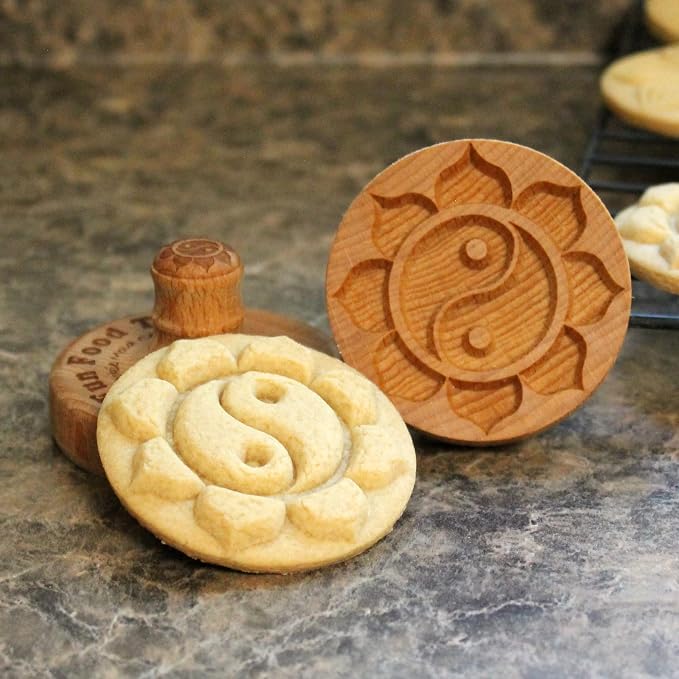 Wood Cookie Stamp, 2.5 Inch (Yin Yang Lotus CS-034)