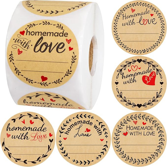 Fancy Land 500Pcs Homemade with Love Stickers with Lines Jar Canning Labels for Baked Packaging Cookie Bags Roll 2”